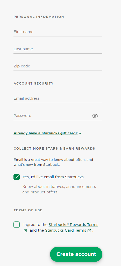Create a Starbucks Account