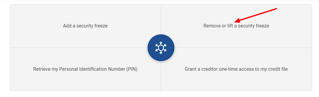 Security Freeze Center at Experian - Remove or lift security freeze option