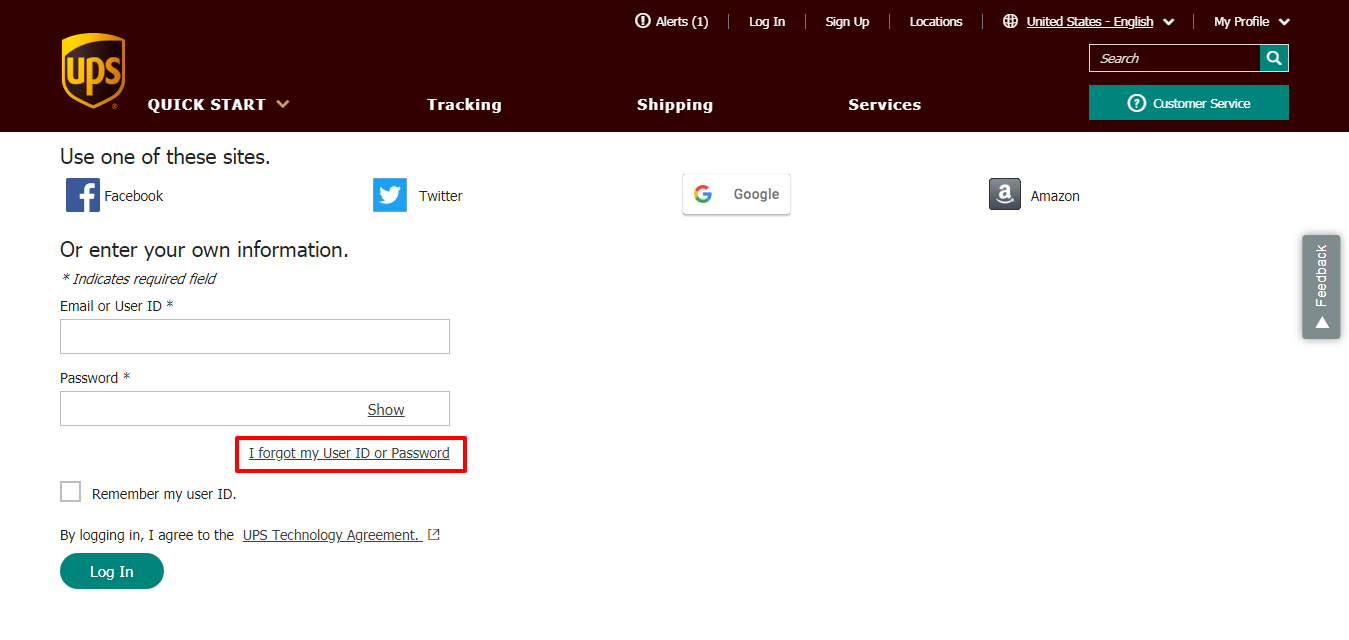 UPS My Choice login details forgot