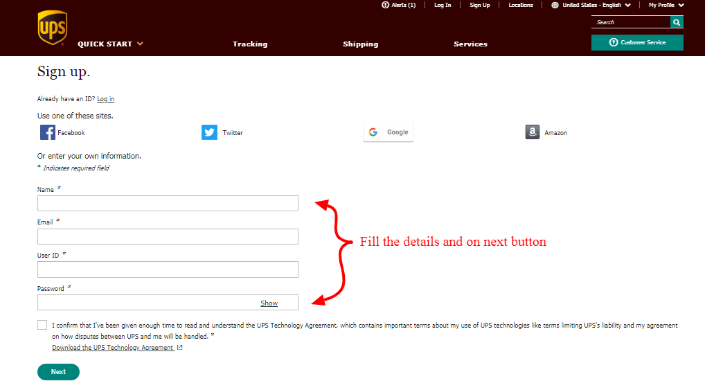 UPS My Choice signup