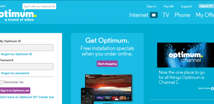 Optimum TV Phone and Internet Support Home Logo