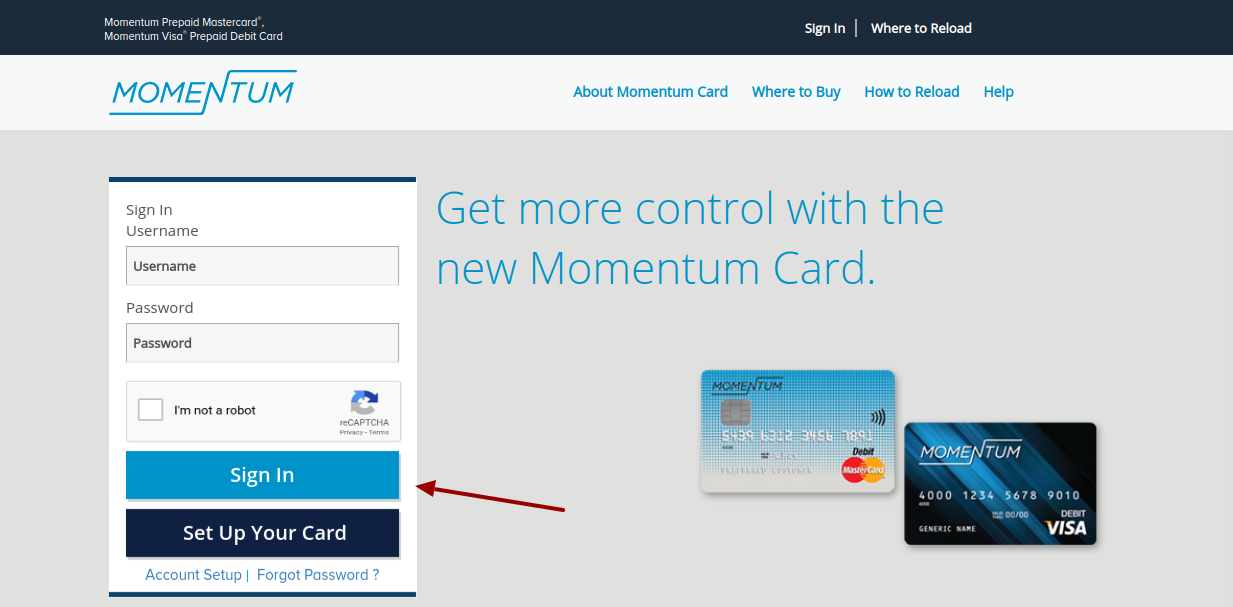 Momentum Prepaid Card Login