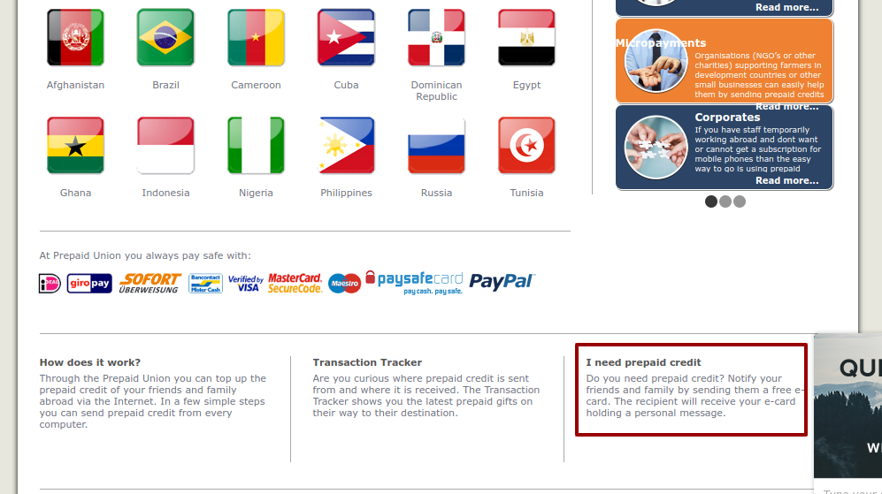 send top-up Prepaid Union need card