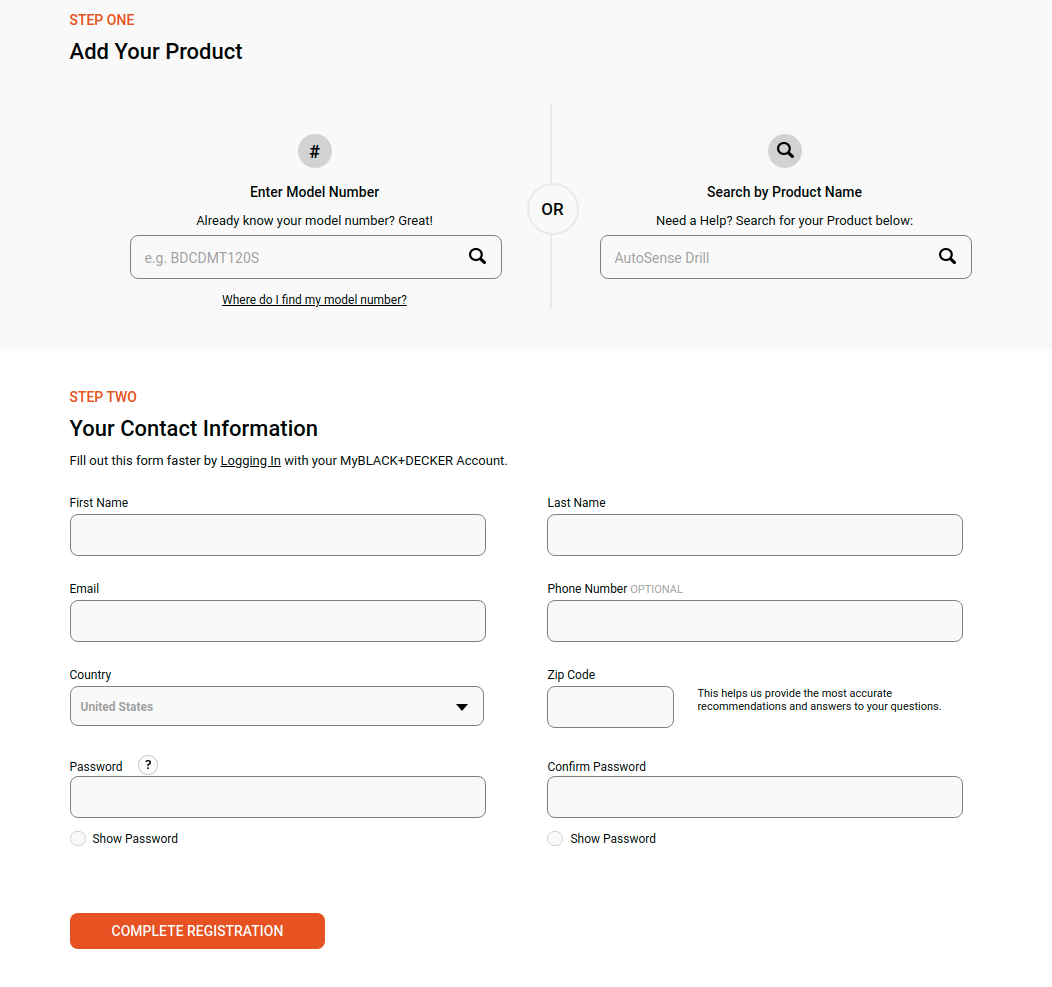 Product Registration BLACK DECKER