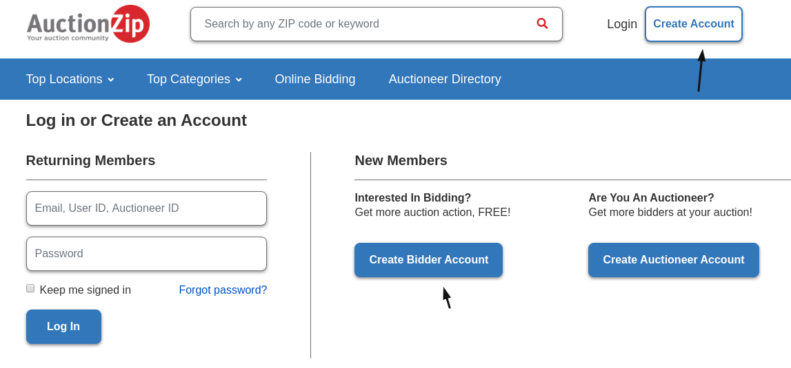 AuctionZip Create Bidder Account