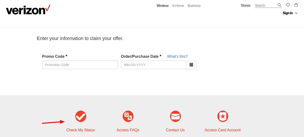 Verizon Wireless National Rewards Check Status