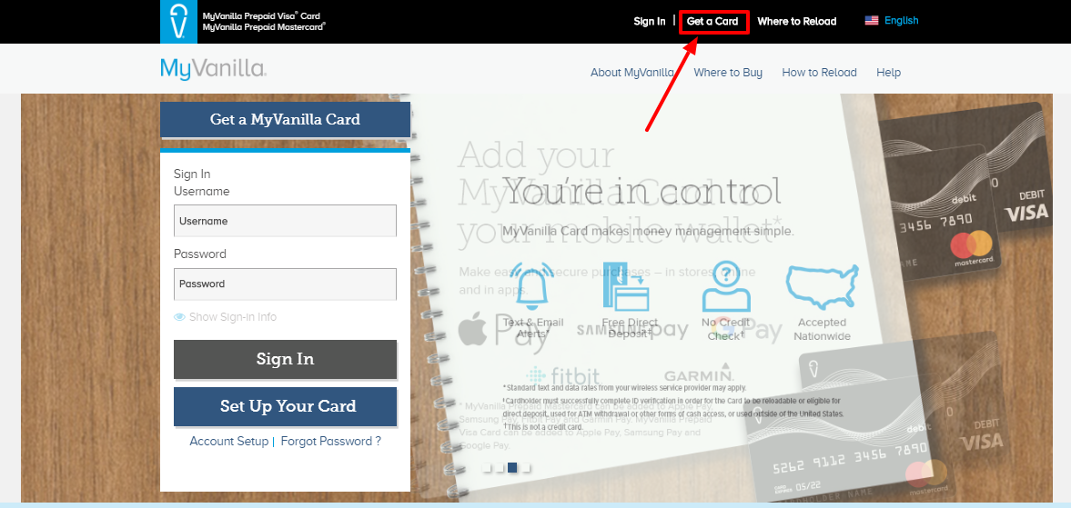 How to get a MyVanilla Debit Card