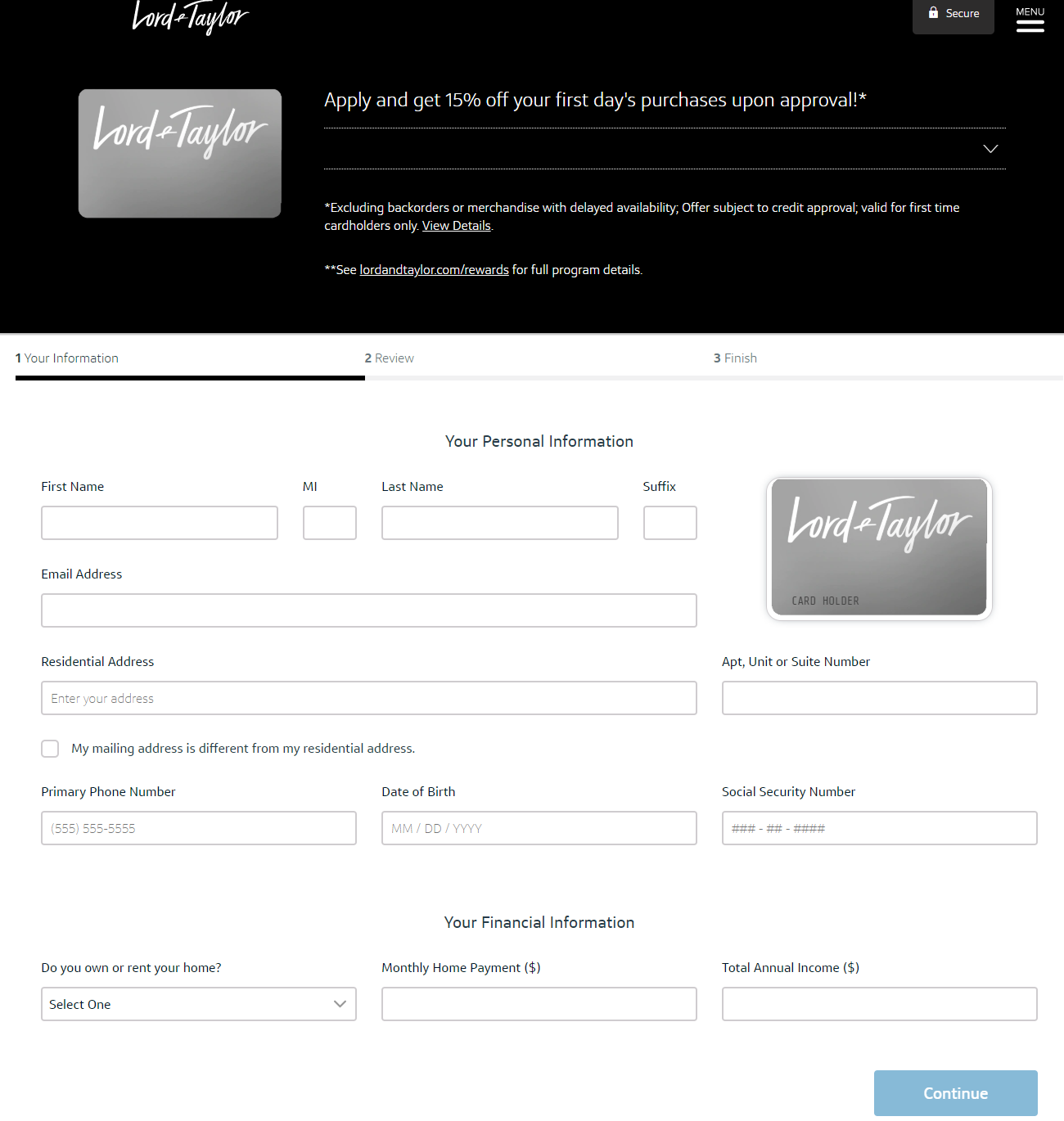 Lord & Taylor Credit Card Application