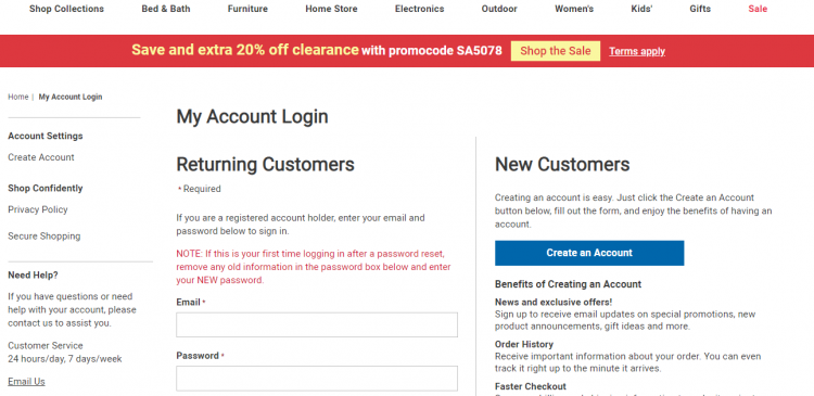 Seventh Avenue Credit Card login