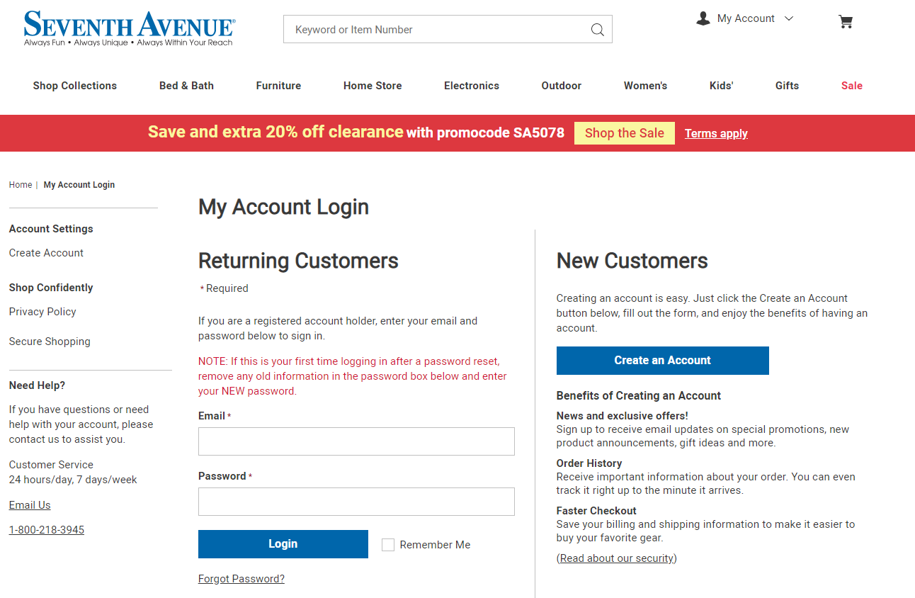 Seventh Avenue Credit Card login
