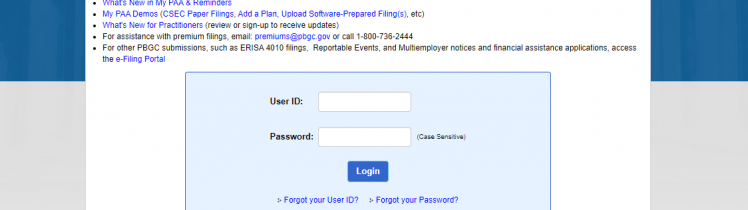 My PAA Login at E-GOV PBGC