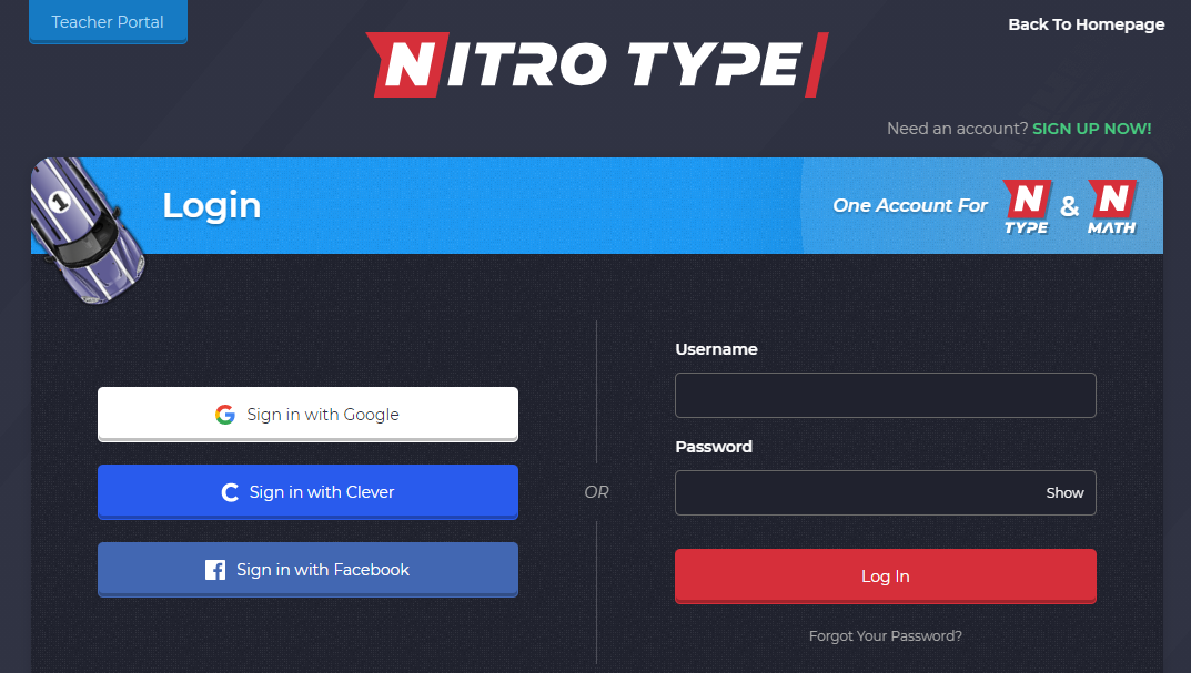 nitro type race login