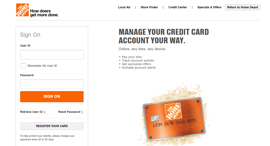 home depot credit card login