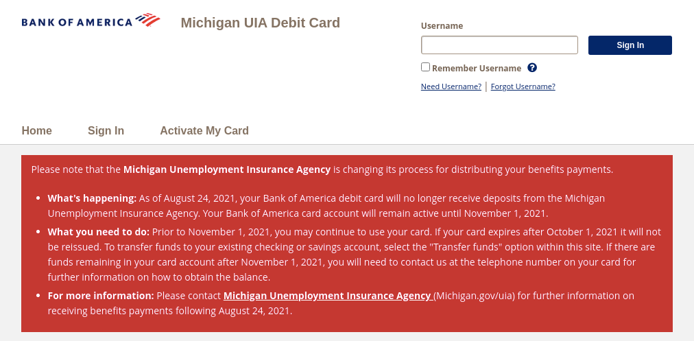 michigan uia debit card login