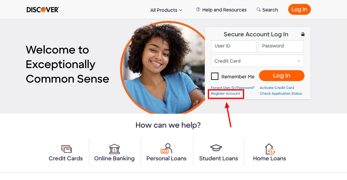 discover card register