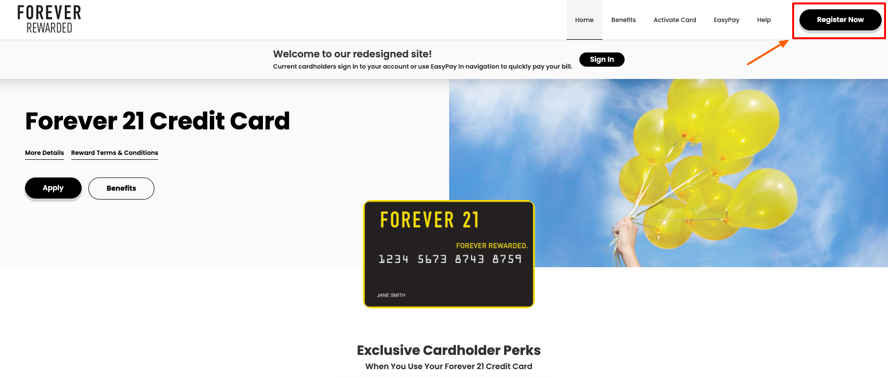 forever 21 credit card register