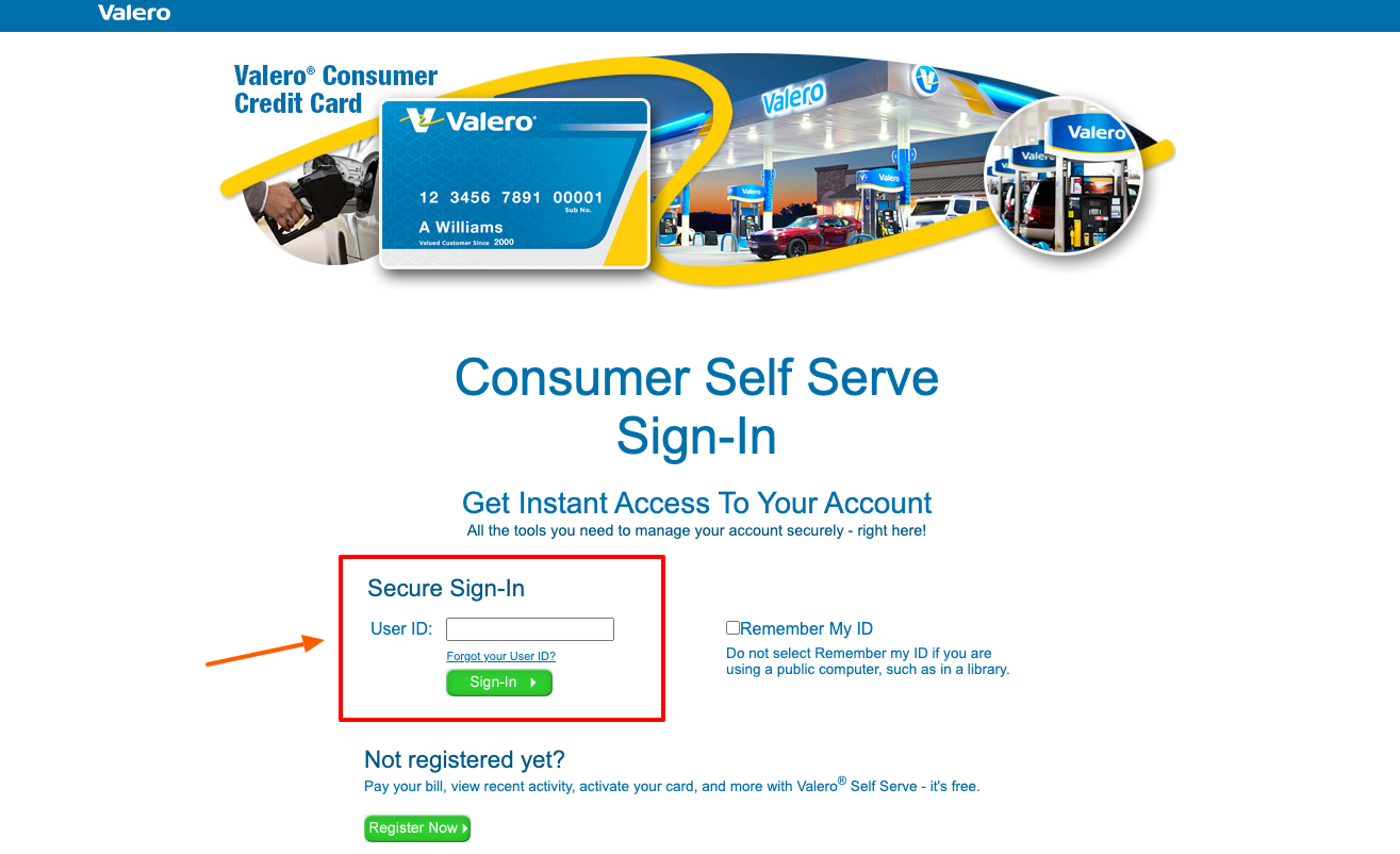 valero credit card login