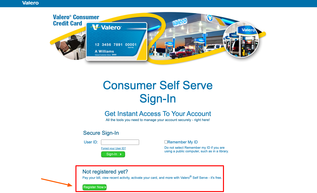 valero credit card register