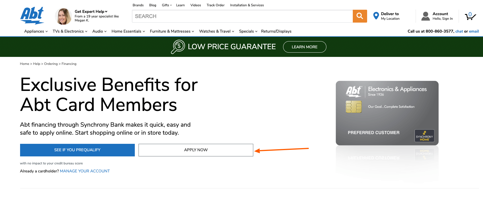 abt credit card apply now page