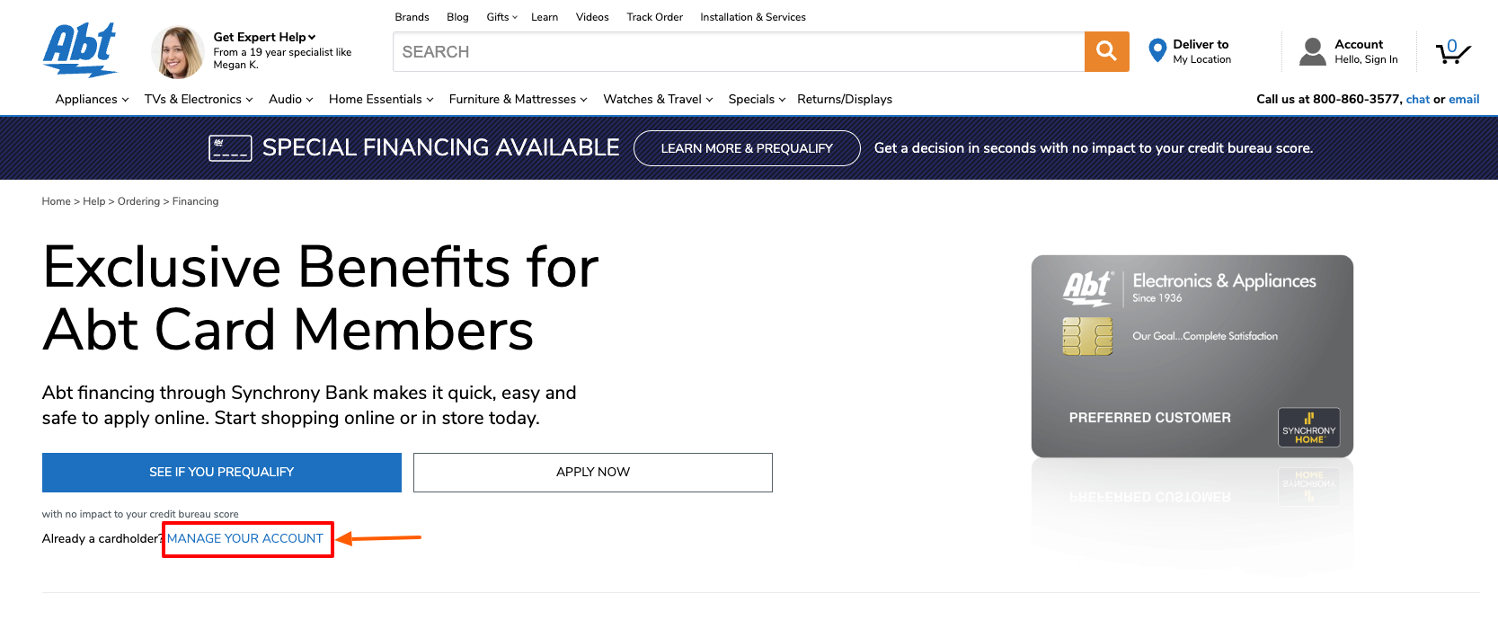 abt credit card login page