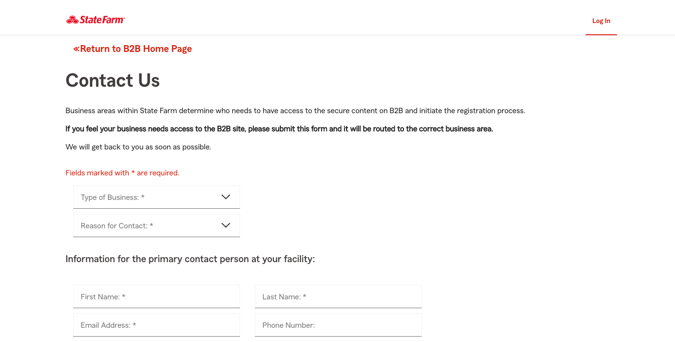 state farm b2b register