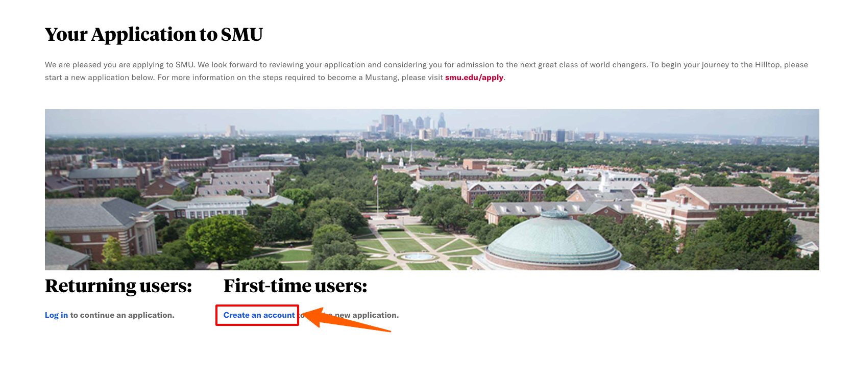 create smu admissions login account